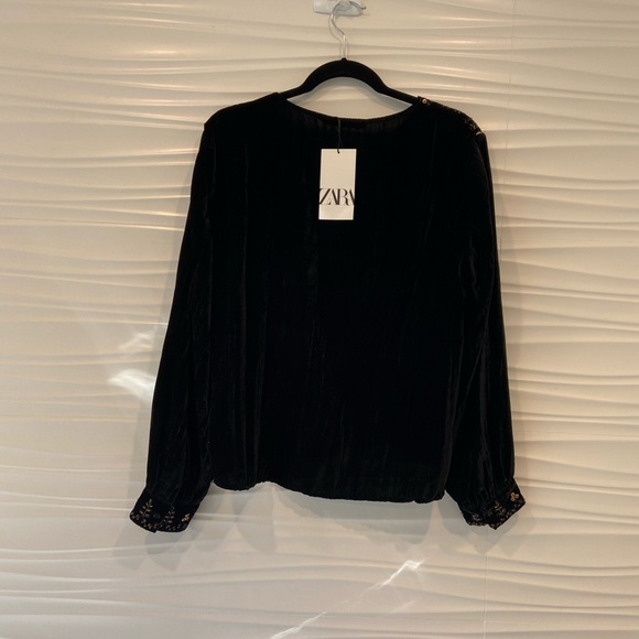 NWT Zara luxury minimalist bohemian embroidered velvet blouse/top - Picture 7 of 14